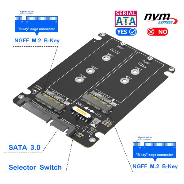 Dual M.2 NGFF Key B to SATA III Adapter for SSD Expansion