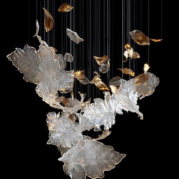 Customized Modern Artistic Leaf Pendant Light Large Glass Leaves Metal Suspension For Home Hotel Nordic Style Crystal