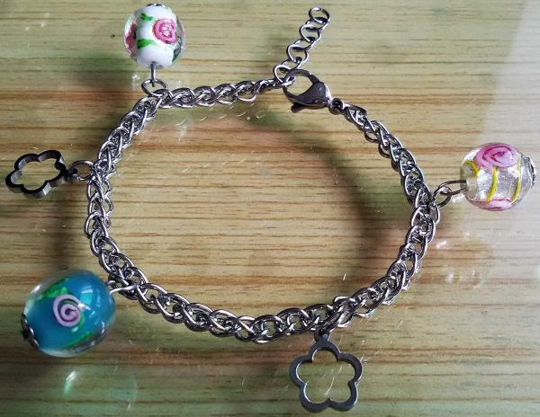 Stainless Steel Chain Linked Murano Pandora Glass Beads Charms Bracelets,12 Styles