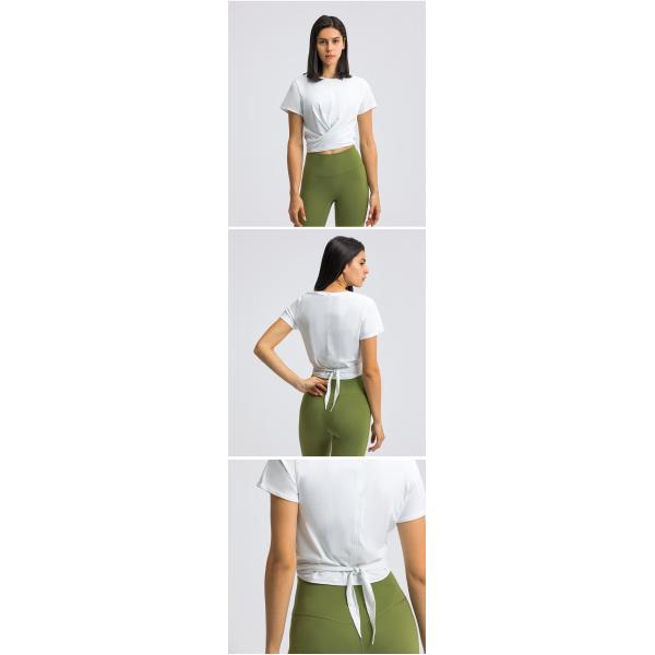 Cross Hem Lace Up Back Activewear T Shirts Breathable Short Sleeve T-Shirt For Women