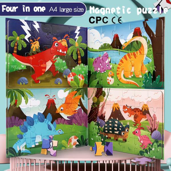 Montessori Toys Dinosaur Cartoon Animal Jigsaw Puzzle A4 Size Princess Magnetic Story Book Wooden Puzzles