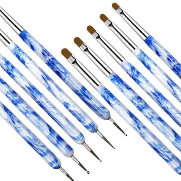 Nylon Hair Marble Handle Nail Gel Brush Two Way French UV Gel Double End