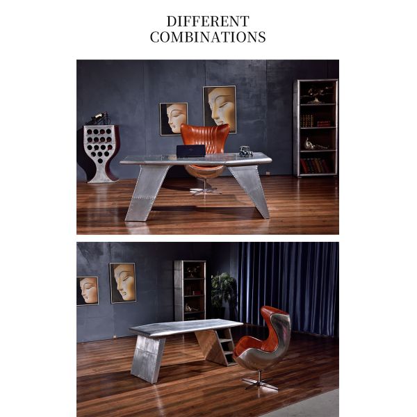Nidea #8310 intage Industrial Style Distressed Finish Aluminum Rivets Personalized Durable Rectangular Airplane Wing Desk