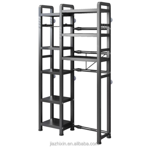 Bathroom Metal Expand Multi Tier Over Toilet Organizer Rack With Hanging Rod Corner Towel Laundry Washing Machine Storage Rack