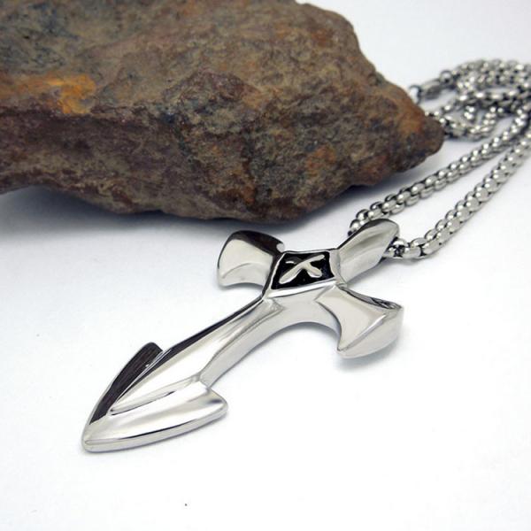 Gothic Fashion Men's Necklace 925 Silver Plated Titanium Stainless Steel Cross Sword Pedant (SP081)