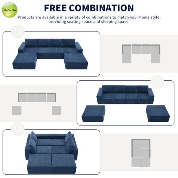 Modular Tweed Fabric Couch Compressed Chenille Sectional Sofa Skin Friendly