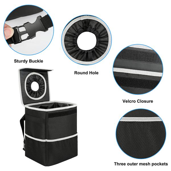 Trash Car Organizer Bags Black Hanging Leak Proof Trash Bin Lid Garbage 8.4x7.4x10.4