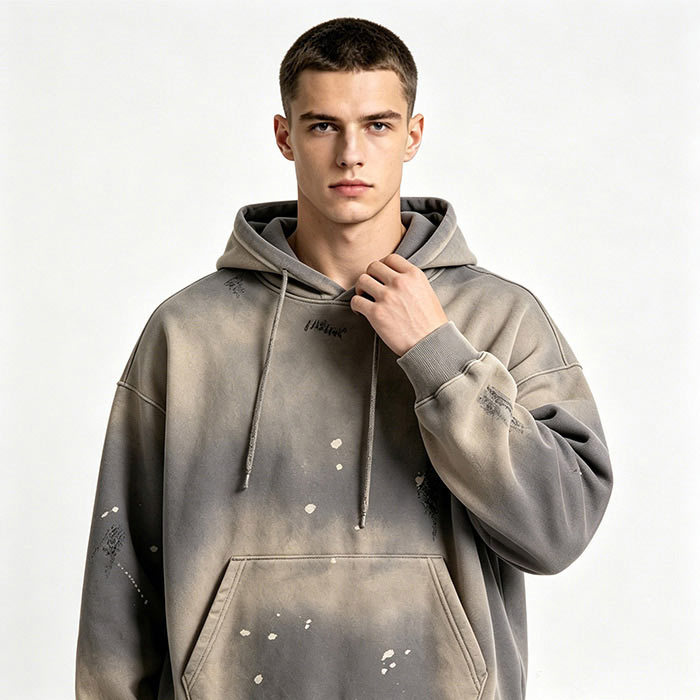 360GSM Men's Heavyweight Hoodie Spray Gradient Wash Pullover Hooded Sweatshirt Oversized