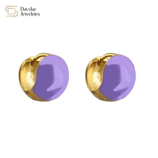 Summer Jewelry Enamel Round Ball Hoop Earrings 18k Gold Plated For Women