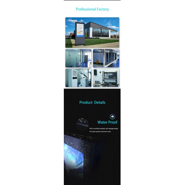 55/65 Inch 3000 Nits Brightness IP65 Waterproof Outdoor Digital Signage Advertising LCD Totem Kiosk