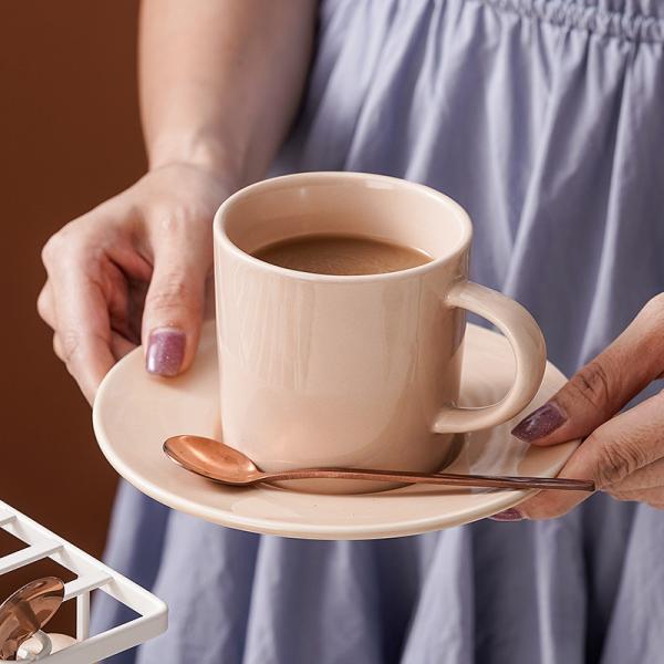 Ceramic Large Coffee Mug Big Tea Cup Milk Mug And Saucer In Solid Brown For Drinkware