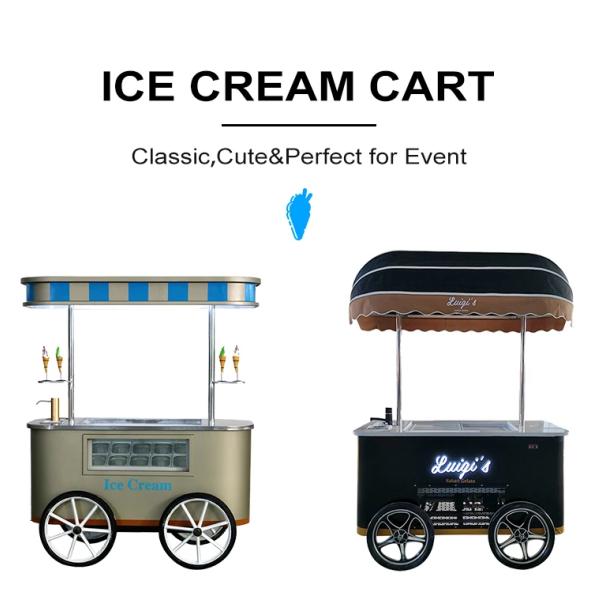 Commercial Mini Frozen Ice Cream Display Cart Trailer Gelato Mexican Beach Ice Cream Freezer Hand Cart Push Carts For Ice Cream