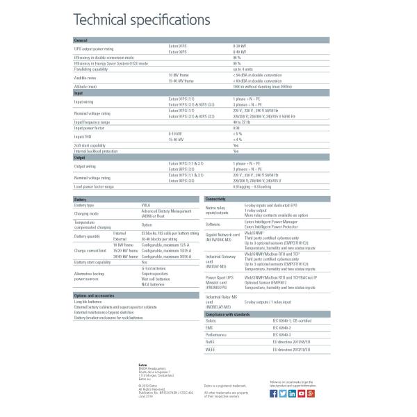 Eaton 93PS 10kVA 10kW 400V 15kVA 15kW 30kVA 30kW Чистая синусная волна двойной конверсии