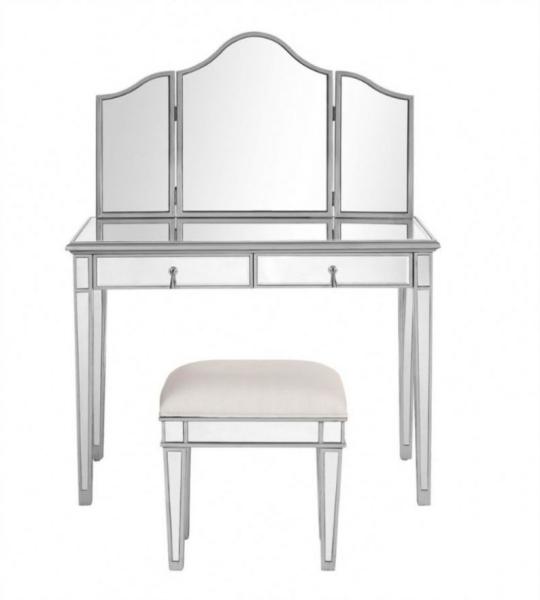 Wooden Compact Dressing Table Corner Vanity Set Assembled