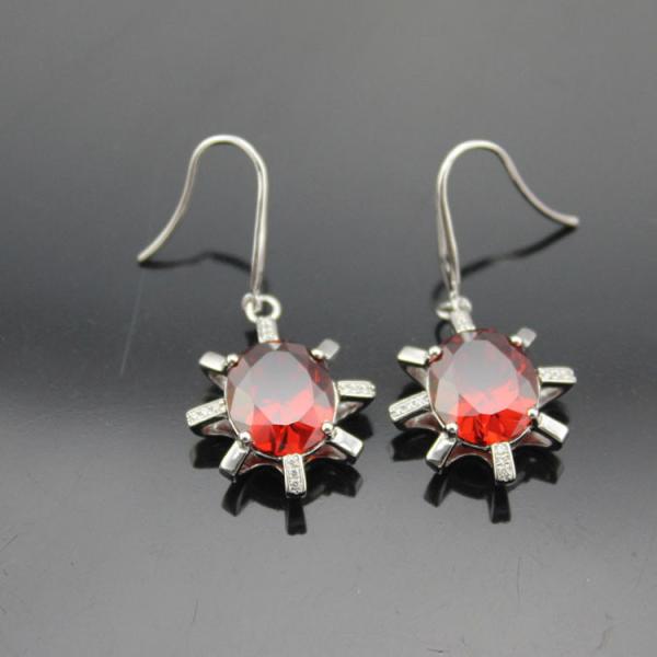 925 Sterling Silver Oval Champagne Cubic Zirocnia Dangle Earrings(E06J)