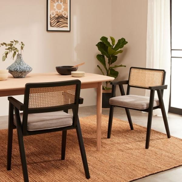 Stackable Wooden Dining Chair with Rattan Back Contemporary Design