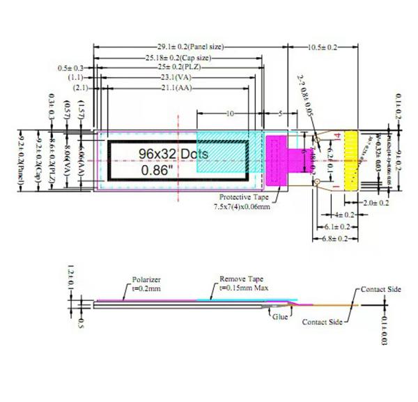 0.86 Inch Mini Oled Display 96*32 28 Pins I2C Interface Driving IC SSD1316Z2