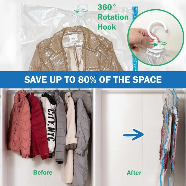 Travel Hanger Space Saver Bags Vacuum Storage, with Sizes Medium to Large, Sealer Bag Roll-up and Cacuum Compression