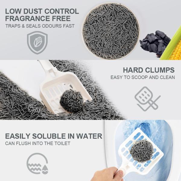 Fournitures pour animaux de compagnie Fabriqué en Chine Produits pour animaux de compagnie 1,5 mm Litière pour chat biodégradable Sables Litière pour chat tofu au charbon actif