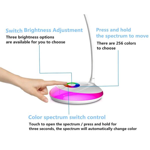 Touch Control Eye Protection RGB LED Desk Lamp with Colorful Night Light