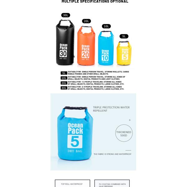 Черный голубой рюкзак водоустойчивое 5L/10L/20L/30L рюкзака сухой сумки облегченный