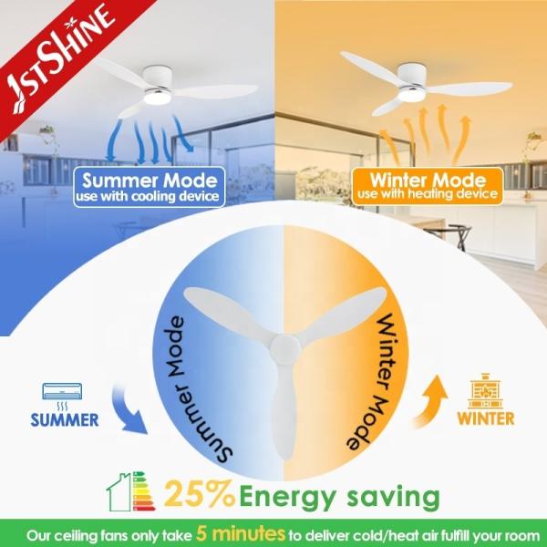 Ventilador de teto ajustável com controle remoto com luz LED de 3 cores e design de montagem de flush