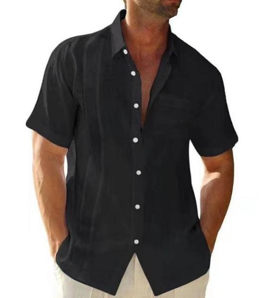 Wholesale Clothing Manufacturers Men'S Short Sleeve Casual Shirt With Pocket black Color