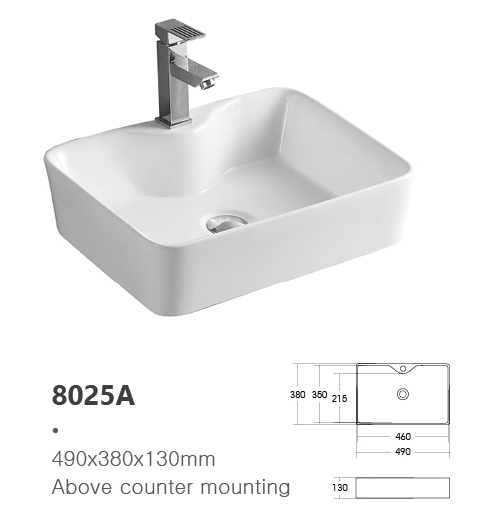 Slim Edge Above Counter Ceramic Hand Wash Basin Sink Vessel Vanity Sink for Bathroom
