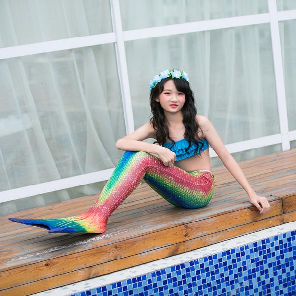 Colorful Unicorn Mermaid Tails for Swimming Princess Bikini Bathing Suit Children's Day for 3-12Y