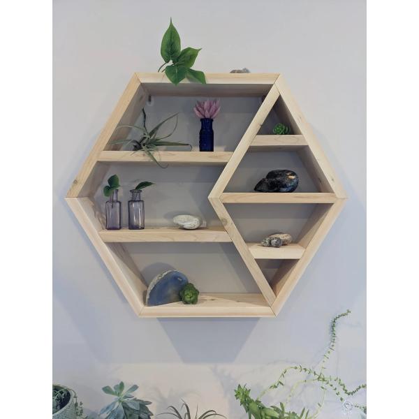 Home Decoration Solid Wood Hexagon Wall Mounted Floating Shelf Wooden Storage Shelves