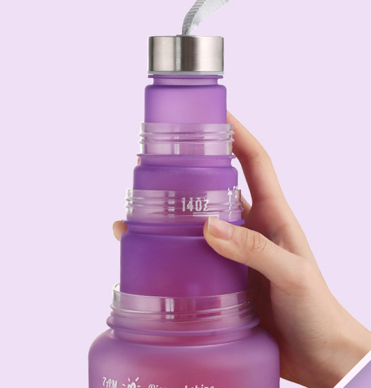 PP Food Grade Lid 4 Pcs Plastic Sport Water Bottles with Straw and Stickers for Gym Fitness