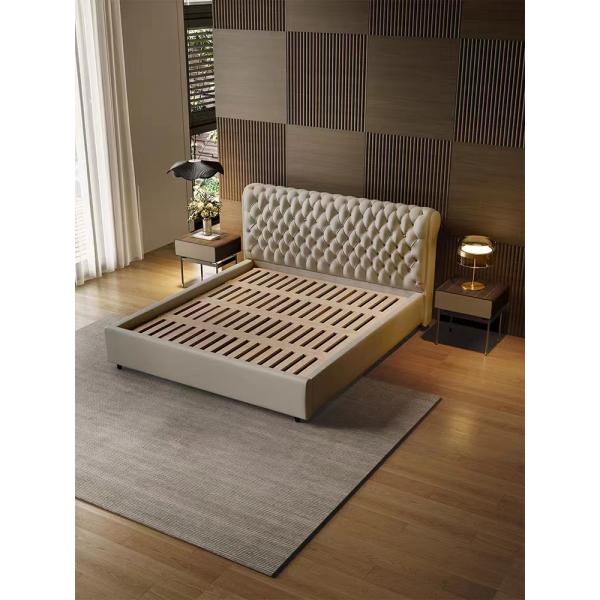 5 Star Hotel Bedroom Furniture Double Black Grid Solid Wood King Size Bed