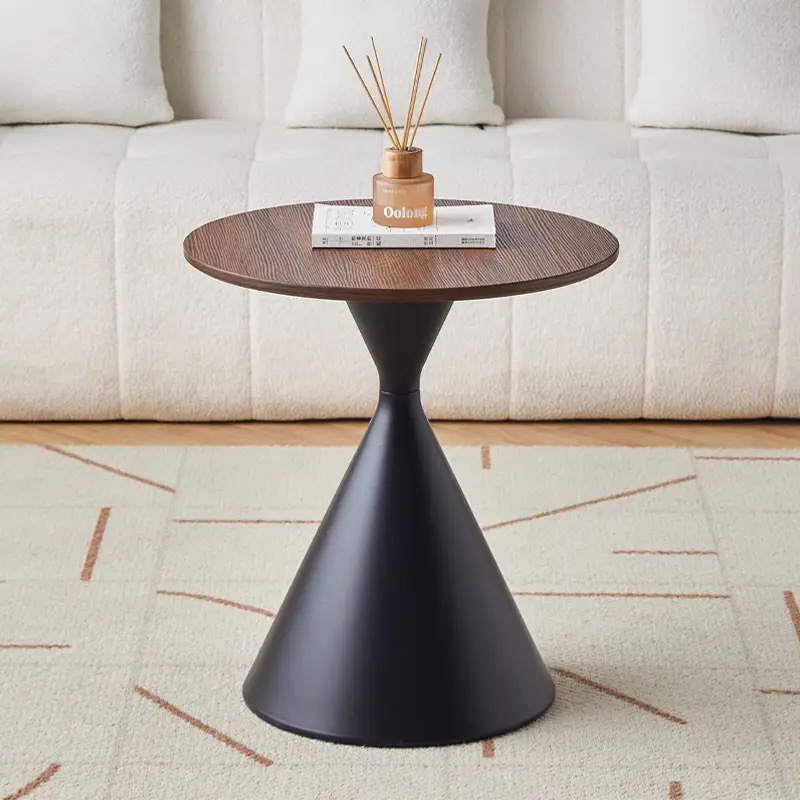 Creative Cream-Style Round Wood and Metal Tea/Coffee Table Minimalist Mobile Sofa Side Table for Small Spaces Home Living Room