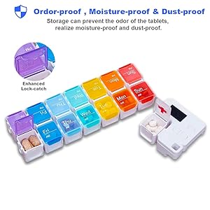 7 Day Medicine Pill Organizer, 4 Reminder Alarms, Loud Sound, 14 Large Compartments, Large Screen, Moisture-Proof, Travel Weekly/Daily Pill Box/Organizer/Case/Container/Dispenser, AM/PM 2 Times A Day