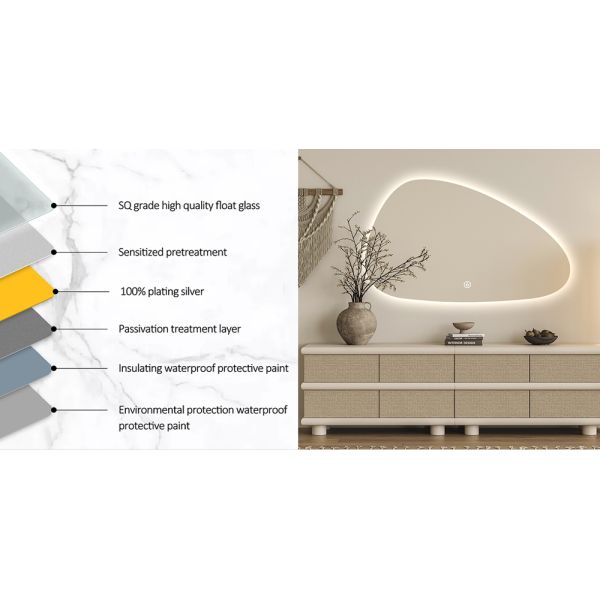 Custom Irregular Bathroom Mirror Anti Fog IP66 LED Lighted Bathroom Vanity Mirror
