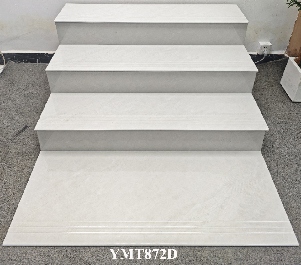 Wear-resistant Gray Beige Carrara 470x1200mm Super White Body Polished Glazed Ceramic Staircases Step and Riser For Renovation