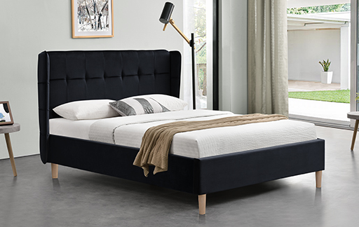 Full Bed Velvet Black Frame OAK Plastic Legs