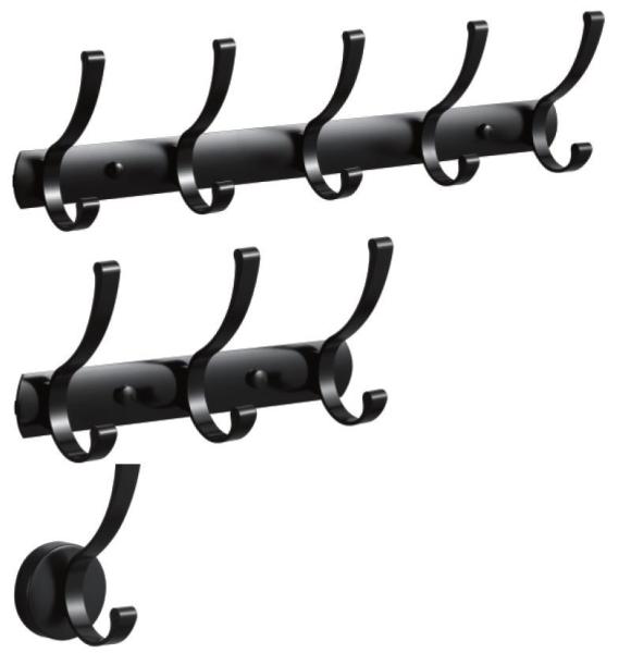 Matte Black Stainless Steel Robe Hooks , Wall Mount Towel Hanger OEM ODM