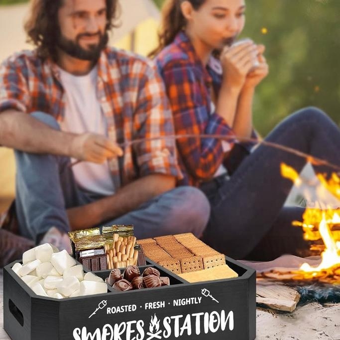 Wooden Divider Biscuit Snack Organizer Wooden Camping Picnic Biscuit Organizer with Handle