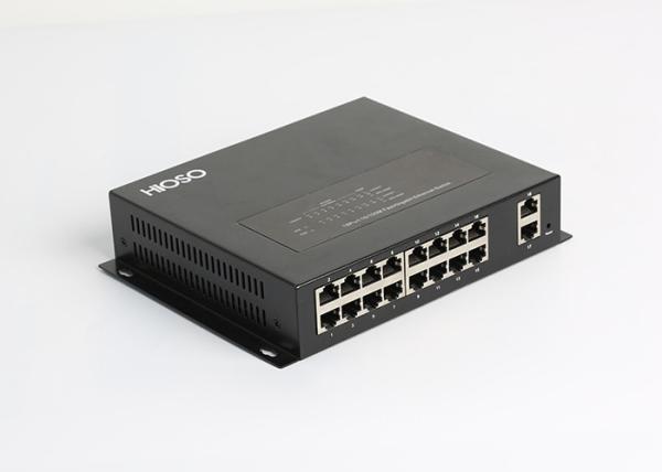 HiOSO 16 100M Ports 2 100/1000M Rj45 Network Switch , Fiber Optic Cable Switch