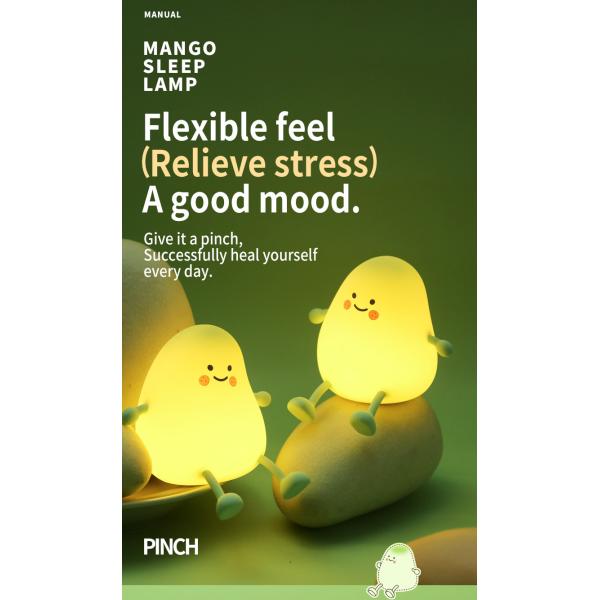 Luz de la noche de la fruta de mango USB Tinta de atenuación recargable lámpara de mesa de silicona LED Decoración de la cama regalo lámpara de dormitorio para niños