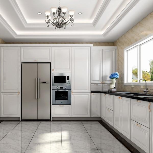 L Shaped Premade White Color Traditional Style Kitchen Cabinets Kitchen Wall Cupboards
