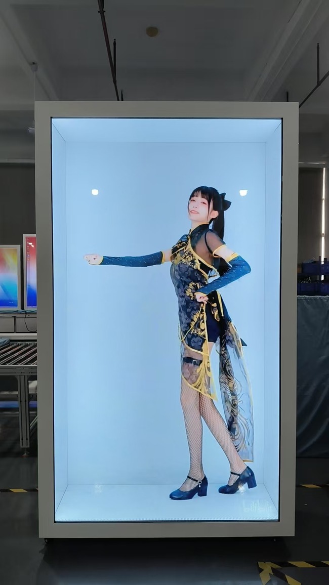 75 Inch Transparent Screen Display Cabinet Blending Products with Digital Visual Layers