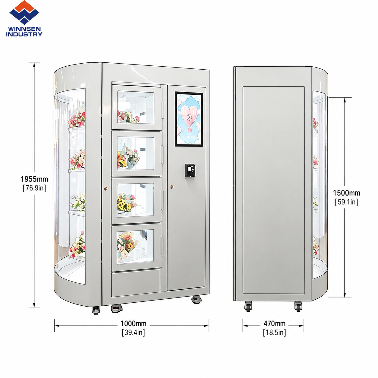 Winnsen 24 Slots Smart Fresh Flower Vending Machine Refrigerated Humidified for USA