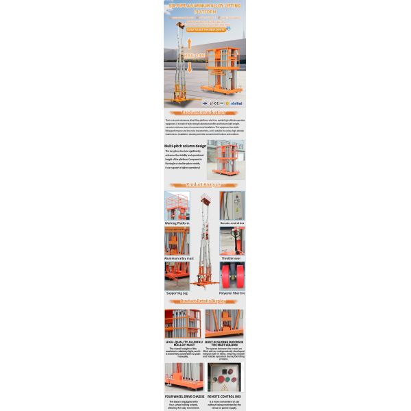 Aluminium Six Vertical Mast Lift Order Picker 18m-24m 150kg