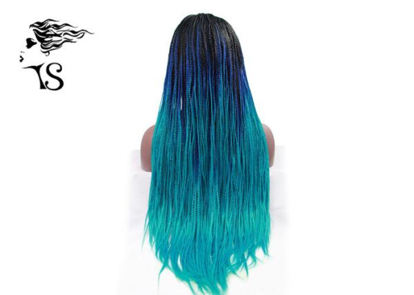 Blue Ombre Syntheticlace Front Box Braids , Colored Long African Braided Hair Wig