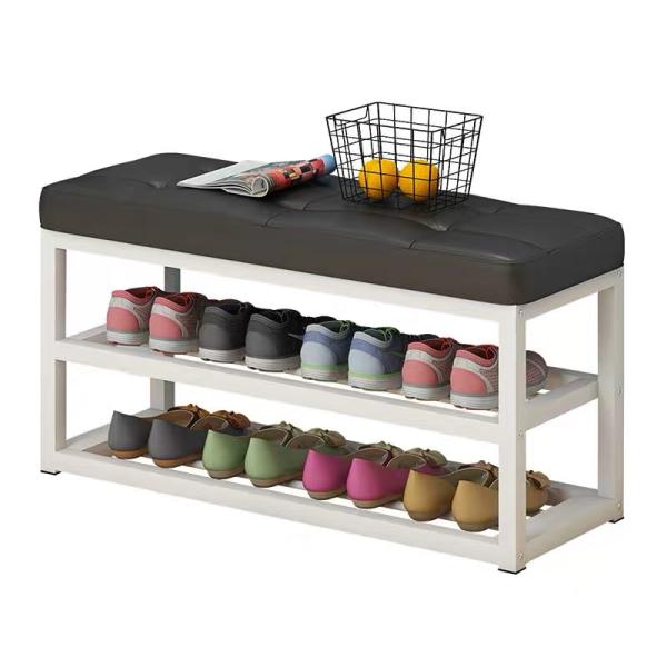FOB Xiamen Port Durable Bamboo Metal Sitting Stool Shoes Rack for Bath Room Furniture