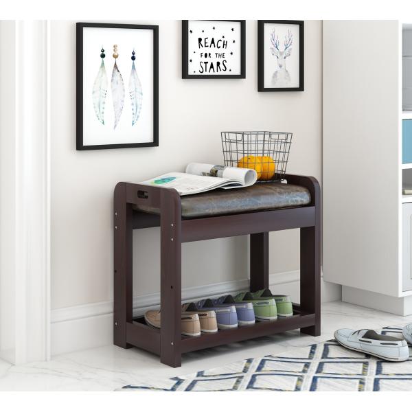 OEM Entryway Wood Small Shoe Bench With Cushion 2 Tier