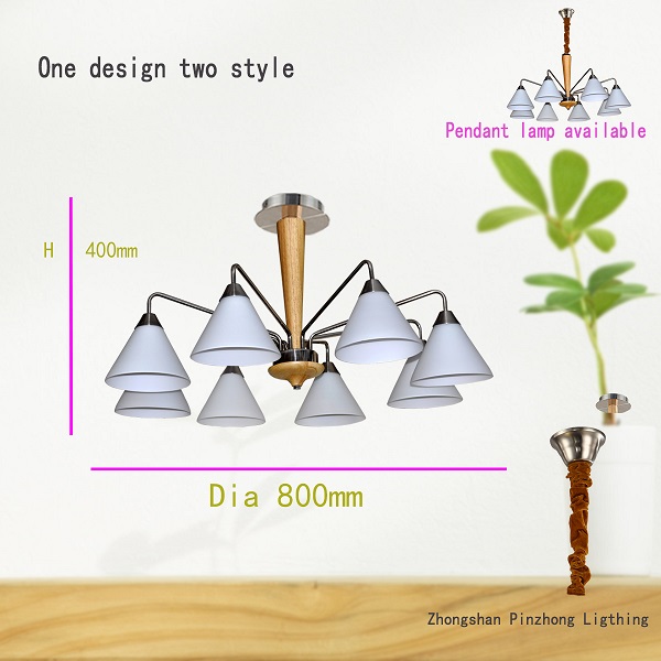 Household 3 arms mini wood pendant lamp glass shade chrome lighting CE/ROHS made in China