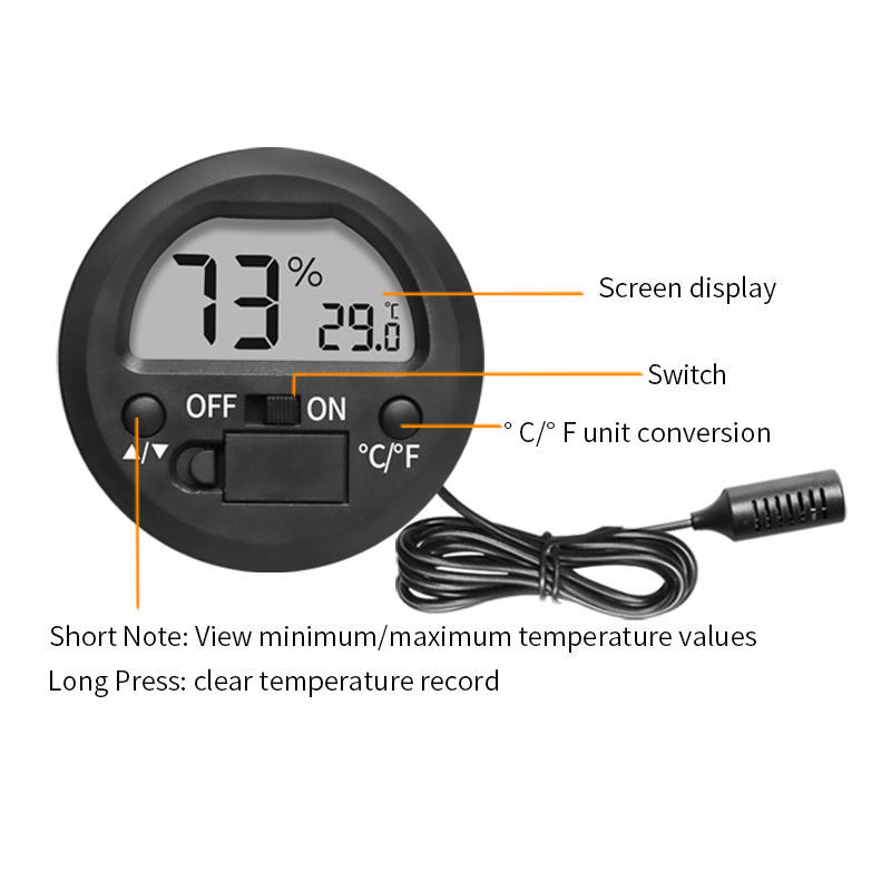 DTH-133 Mini Digital Cigar Thermometer Hygrometer Round Digital Humidity Gauge Monitor Indoor Outdoor Hygrometer Temperature Meter